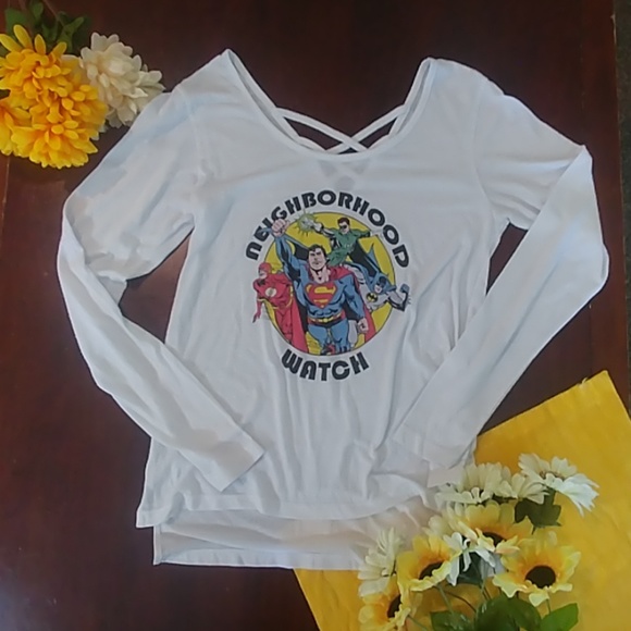 Justice League Neighborhood Watch Cross Back Shirt - Picture 1 of 7